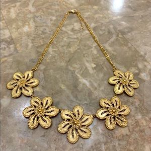 Gold 5 Flower Necklace with Rhinestones